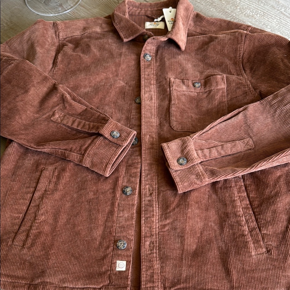 Marine Layer Men's Corduroy Button-Up Jacket in chestnut